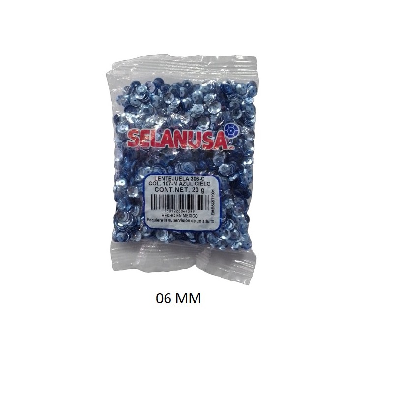 LENTEJUELA SELANUSA MED. 06 MM AZUL CIELO DE 20 GRS /50