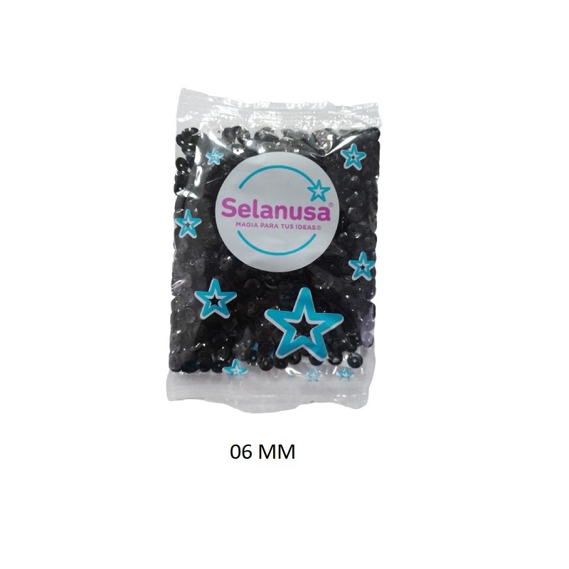 LENTEJUELA SELANUSA MED. 06 MM NEGRO DE 20 GRS /50
