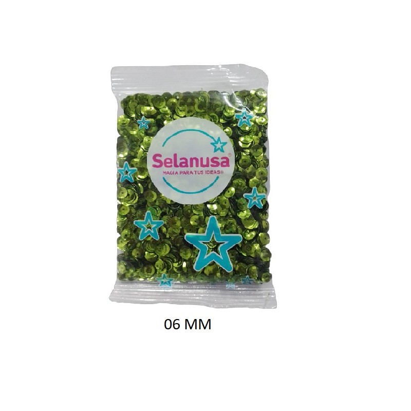 LENTEJUELA SELANUSA MED. 06 MM VERDE LIMON DE 20 GRS /50
