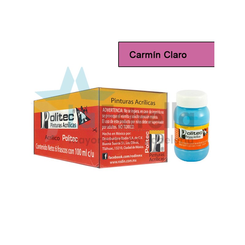 PINTURA ACRIL POLITEC ESC 100 ML CARMIN CLARO RODIN 323 /6