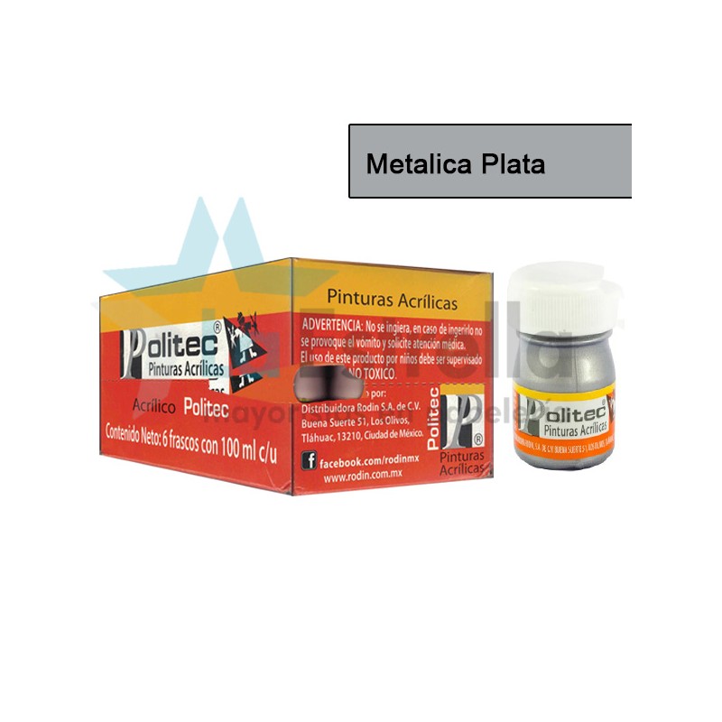 PINTURA ACRIL POLITEC ESC 100 ML METALICA PLATA RODIN /6