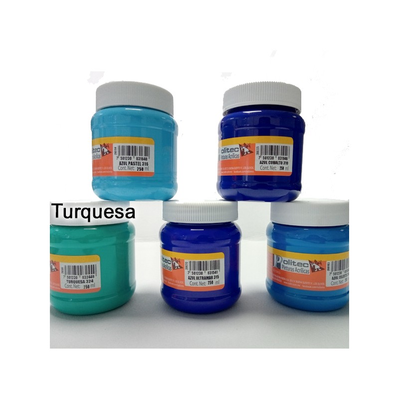 PINTURA ACRIL POLITEC ESC 250 ML TURQUESA RODIN 324 /12