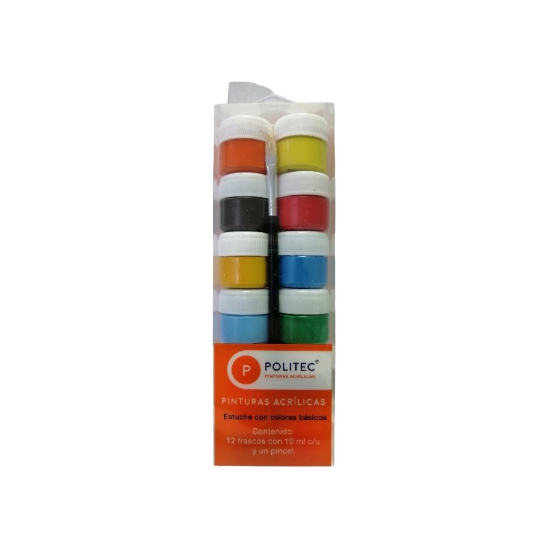 PINTURA POLITEC C/12 FRASCOS DE 10ML C/U COLORES BASICOS
