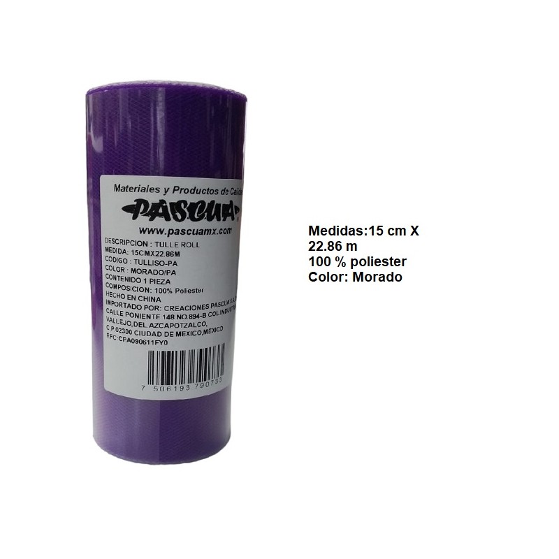 TUL LISO DECORATIVO PASCUA MORADO 15 x 22.86 CMS