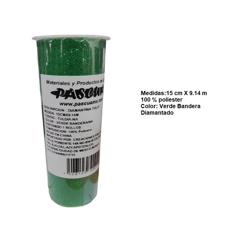 TUL METALICO DECORATIVO PASCUA VERDE BANDERA 15 x 9.14 CMS