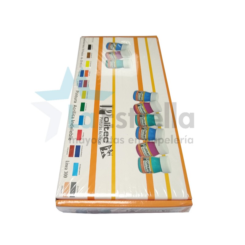 EXHIBIDOR PINTURA ACRIL POLITEC ESC 20 ML 78 COL. SURTIDOS /6